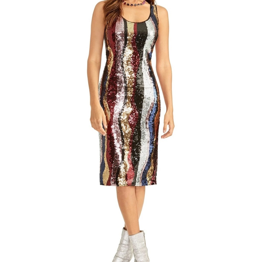 RACHEL Rachel Roy Sequin Striped Veda Midi Dress NWT XL